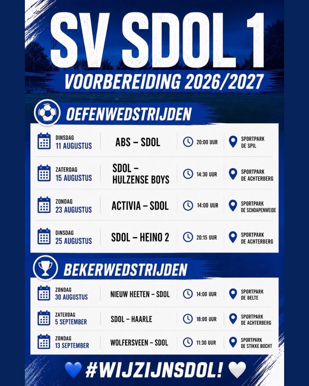 Voorbereiding SDOL 1 seizoen 2026/2027 is begonnen!